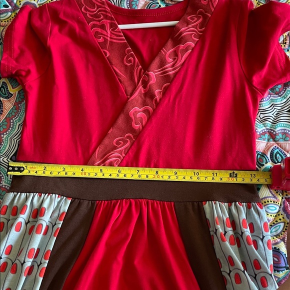 GIRLS Size 8 Red and Brown Short Sleeve Dress Asian Inspired - Picture 12 of 14